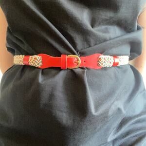 Vintage Colorful Red Leather Woven Belt Small Waist Accessory Fall Winter